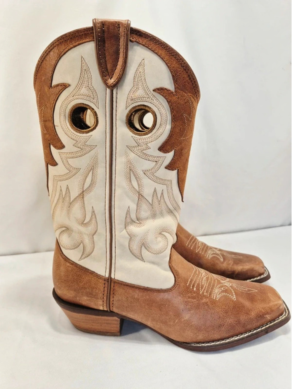 Durango Women's 9, DRD0174 Tan Cream Square Toe Pull-On Western Boots